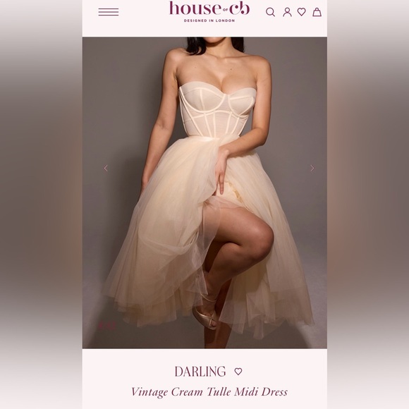 NEW House Of CB DARLING Vintage Cream Tulle Midi Dress Sz XS Cup size A-C - Picture 3 of 9